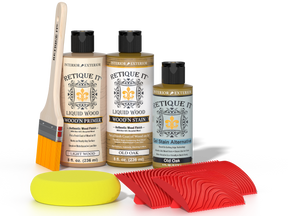 Retique It® Wood'n Finish Kit in Old Oak, a multi-purpose wood finishing set with brushes and accessories, shown in the image.