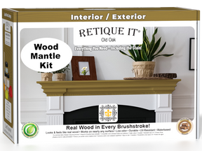 Retique It® Wood'n Finish Kit in Old Oak stain, showcasing the wood finish options for fireplace mantel refinishing.