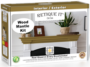 Retique It® Fireplace Mantel Wood'n Finish Kit in Old Oak stain, featuring wood stain products for fireplace mantel finishing.
