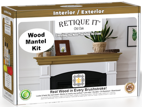 Retique It® Fireplace Mantel Wood'n Finish Kit in Old Oak stain, showing a wood finish stain kit for fireplace mantels.