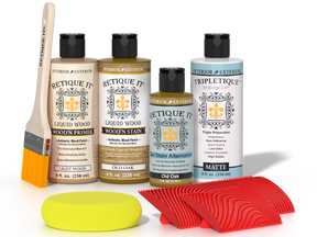 Retique It® Wood'n Finish Kit in Old Oak stain, showcasing the natural wood finish for furniture and woodworking projects.