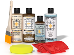 Dark Pecan Wood'n Finish Kit by Retique It® for interior top coat, featuring wood stain and sealer in a multi-purpose kit.