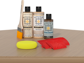 Retique It® Fireplace Mantel Wood'n Finish Kit in Pickled Oak stain, showing wood stain application on a mantel surface.