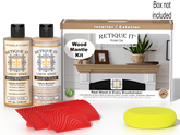 Retique It® Fireplace Mantel Wood'n Finish Kit in Pickled Oak with stain applicator and wood finish tools.
