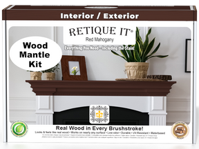 Retique It® Fireplace Mantel Wood'n Finish Kit in Red Mahogany stain, showing the front view of the wood finish application.