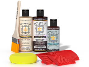 Retique It® Fireplace Mantel Wood'n Finish Kit in Red Mahogany stain, showcasing wood stain application on a fireplace mantel.