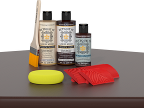 Retique It® Wood'n Finish Kit in Red Mahogany stain for fireplace mantels, showing wood stain application on a mantel surface
