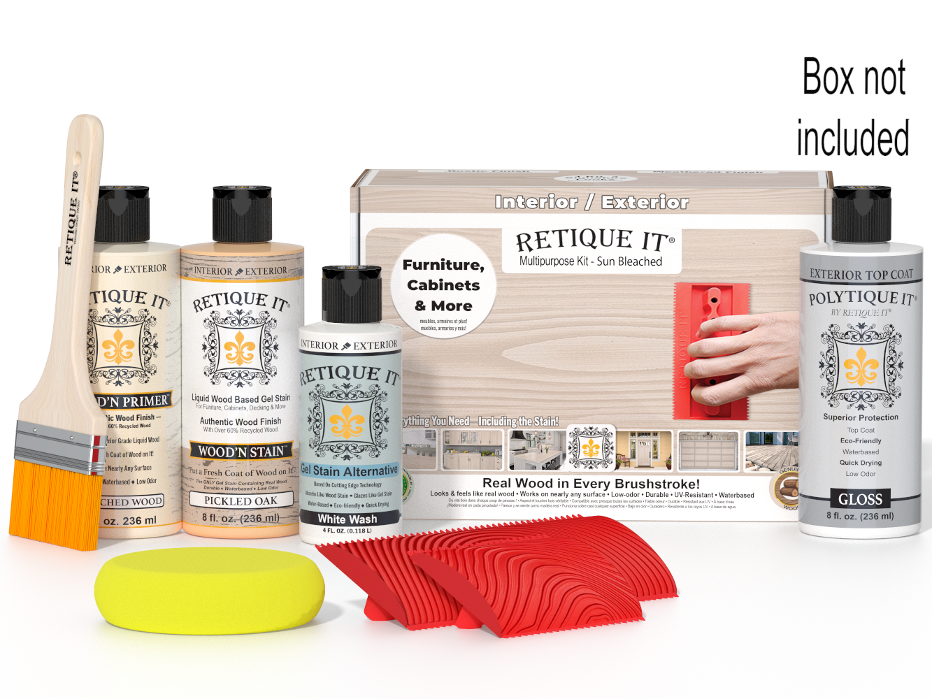 Retique It Wood'n Finish Kits WNK-SBCH-PLTQM with wood stain and finish supplies in a box, ideal for furniture and wood projects