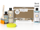 Retique It Multi-purpose Smooth Finish Kit in Pecan for interior wood projects, includes top coat and application tools.