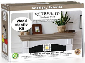 Retique It® Weathered Wood Fireplace Mantel Wood'n Finish Kit stain, showing weathered wood finish on a fireplace mantel.