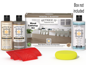 Retique It® Wood'n Finish Kit in Weathered Wood stain with applicator box for tabletop refinishing and wood finishing projects.