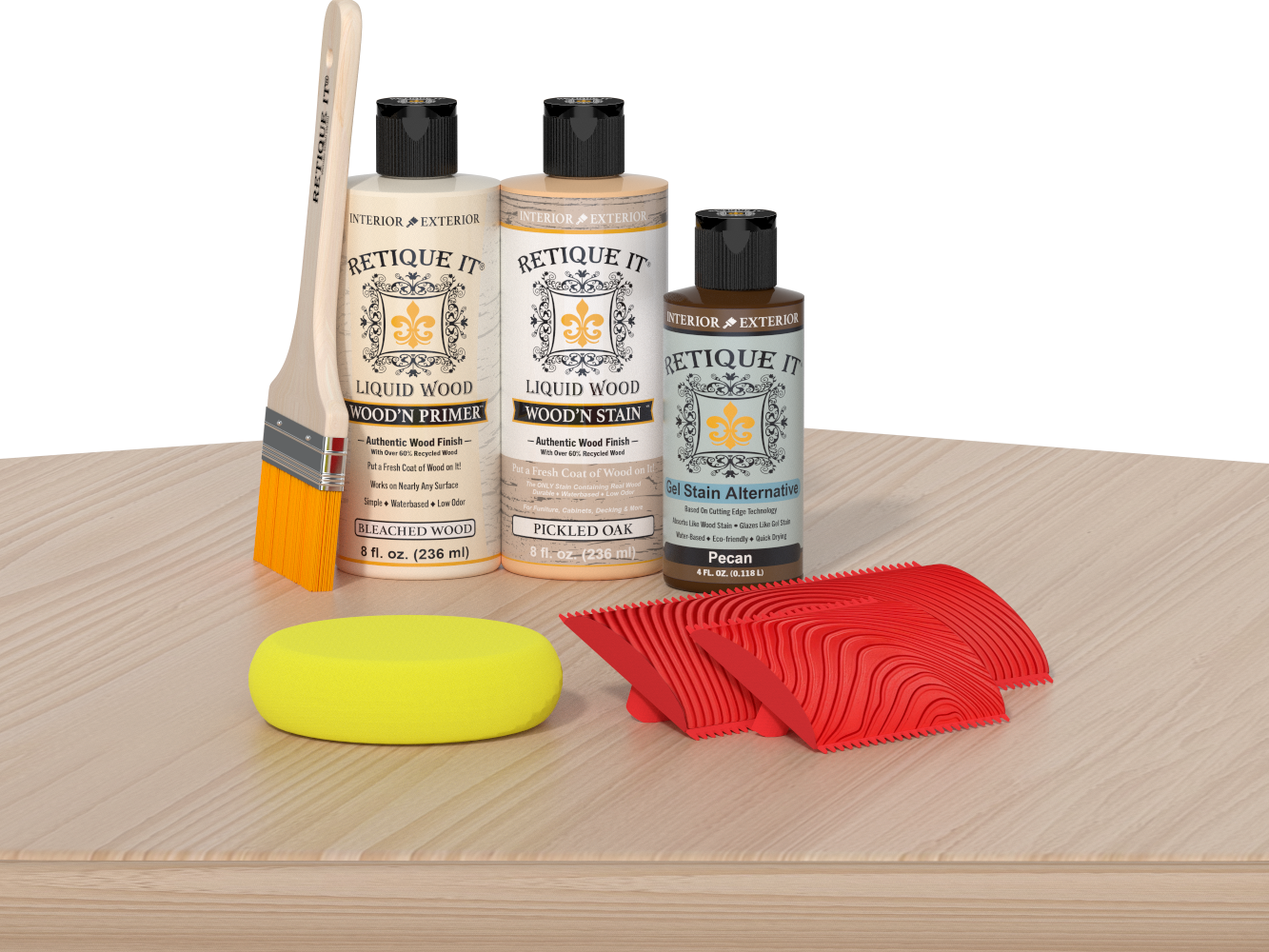 Retique It® Fireplace Mantel Wood'n Finish Kit in White Oak stain, showing wood grain and finish details.