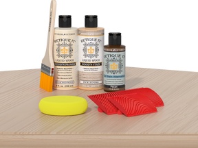 Retique It® Fireplace Mantel Wood'n Finish Kit in White Oak stain, showing wood grain and finish details.