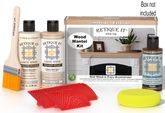Retique It® White Oak Fireplace Mantel Wood'n Finish Kit showing stained wood mantel with white oak finish and stain box.
