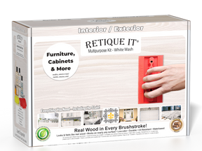 Retique It® Wood'n Finish Kit in White Wash, multi-purpose wood finishing kit with brushes and tools for furniture projects.