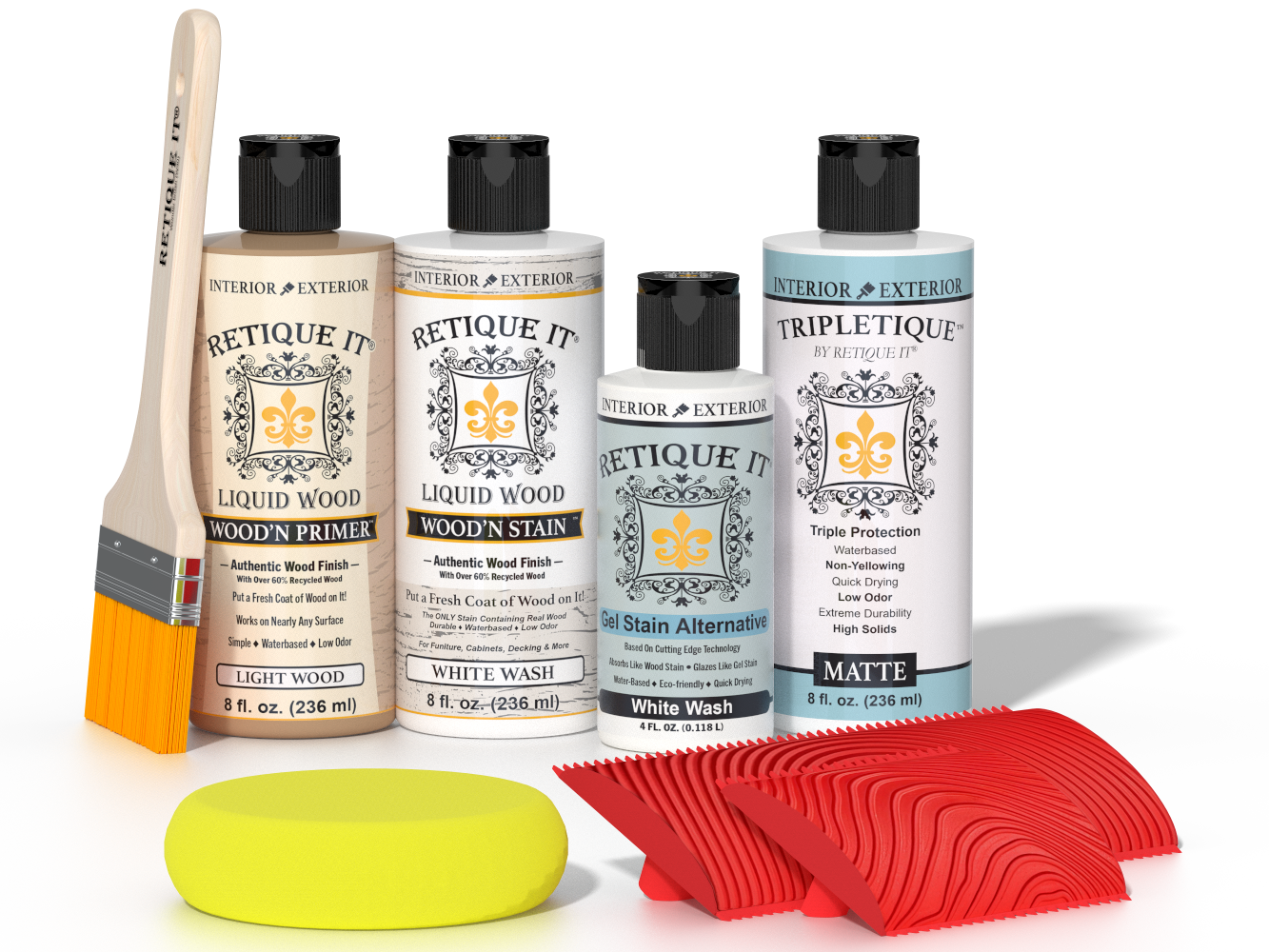 Retique It® Wood'n Kit White Wash interior top coat stain, showing a wooden surface with a white wash finish.