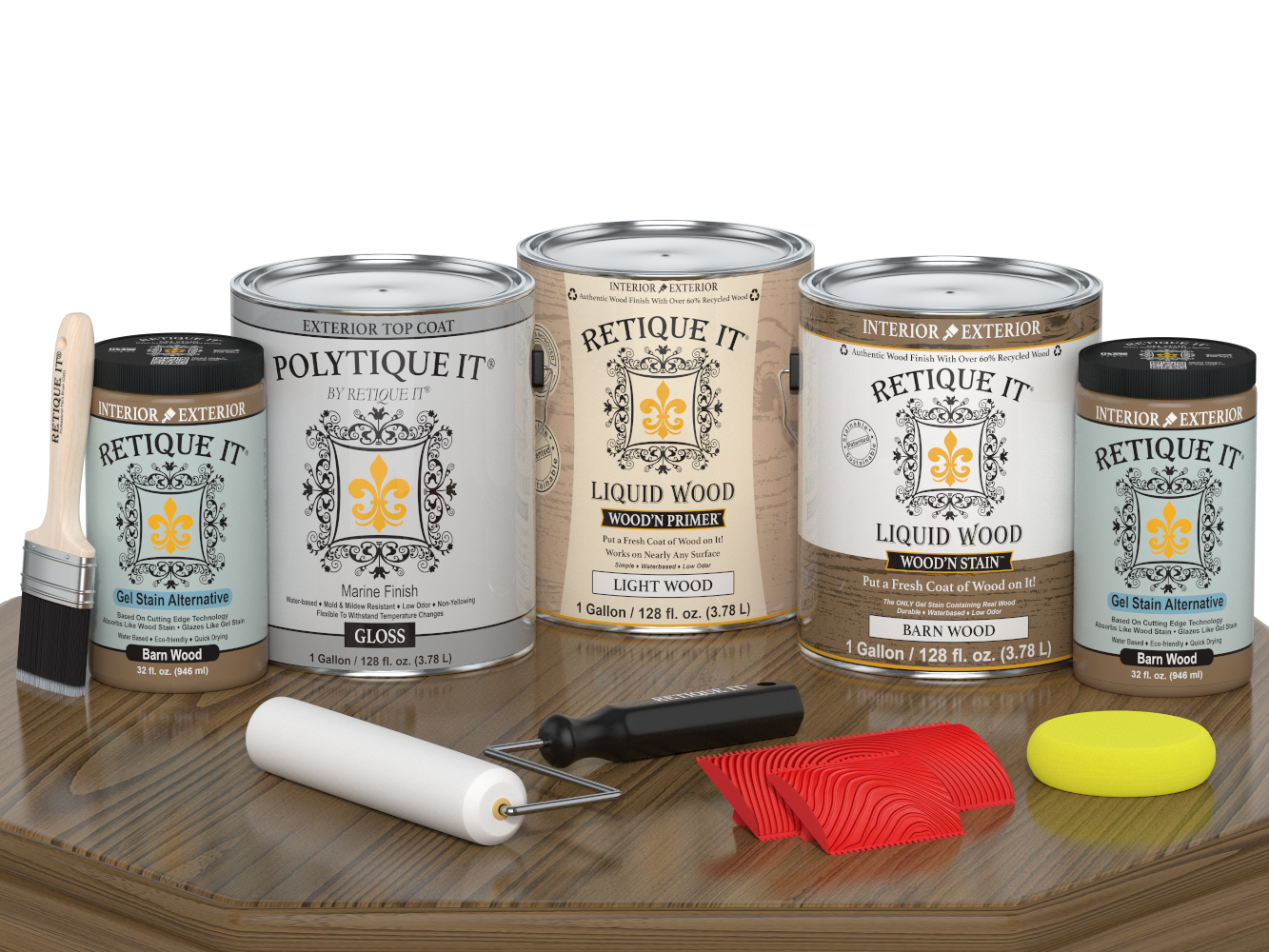 Retique It Wood'n Finish Kit in Barn Wood, large size, exterior topcoat with a glossy finish for wood surfaces.