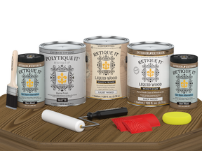 Retique It Wood'n Kit with four barn wood exterior topcoat finish bottles, matte finish, for multi-purpose wood projects.