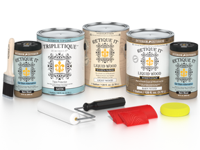 Retique It Wood'n Kit in Barn Wood finish, large interior topcoat set with satin sheen for multi-purpose wood finishing.