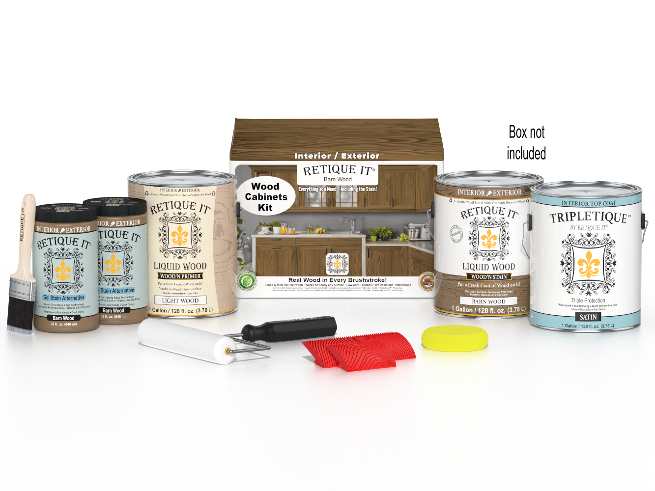 Retique It® Wood'n Cabinet Kit with 48 barn wood-stained, grained doors for a rustic cabinet update.