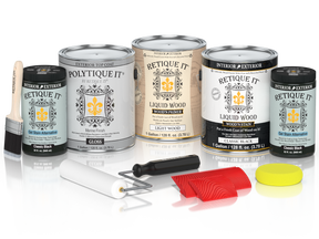Retique It® Wood'n Finish Kit in classic black, exterior top coat, with four large containers for wood finishing projects.