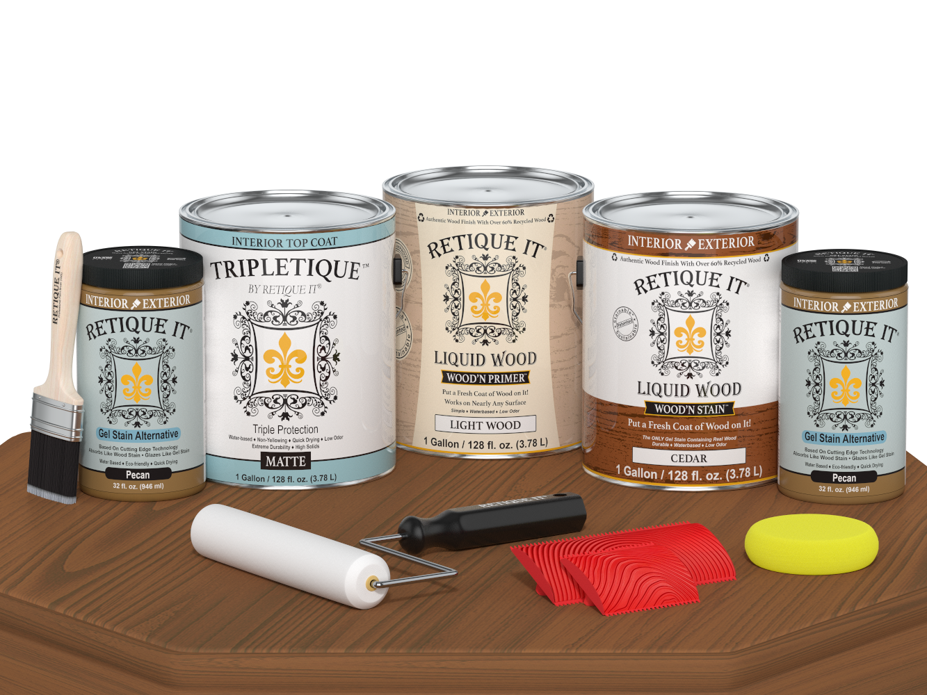 Retique It® Wood'n Cabinet Kit in cedar stain with 48 grained cabinet doors, matte finish, shown on a table.