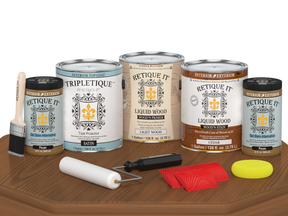 Retique It® Wood'n Cabinet Kit with cedar grain finish, satin stain applied on cabinet door for a natural wood look.