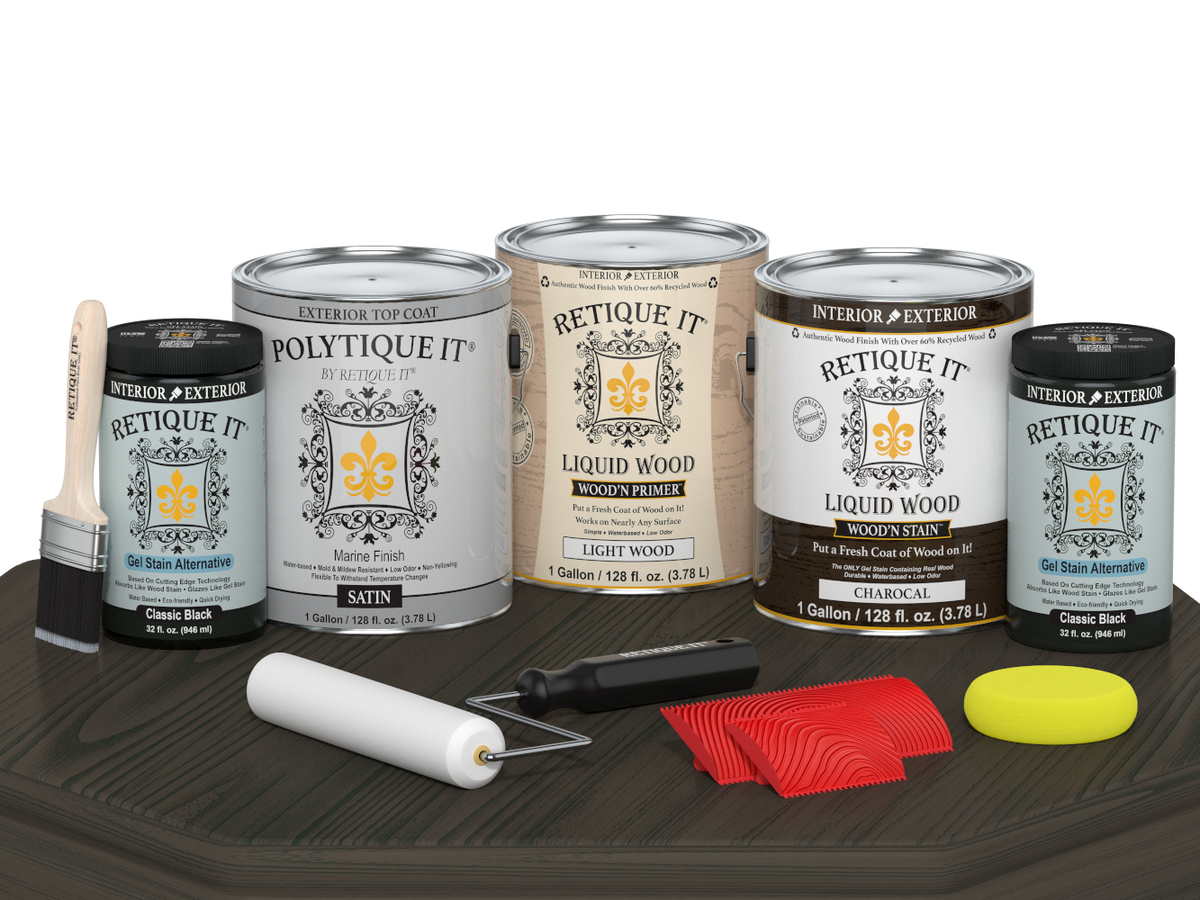 Retique It Decking Wood'n Kit in Charcoal stain, with satin finish applied to wooden decking boards.
