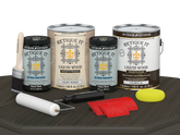 Charcoal Wood'n Cabinet Kit with 48 grained door panels from Retique It®, showcasing stain application on cabinet doors.