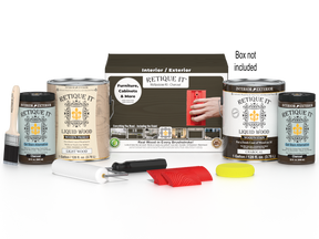 Retique It® Wood'n Kit in Charcoal with four large Wood'n Finish Kits, includes brushes and applicators for wood finishing.