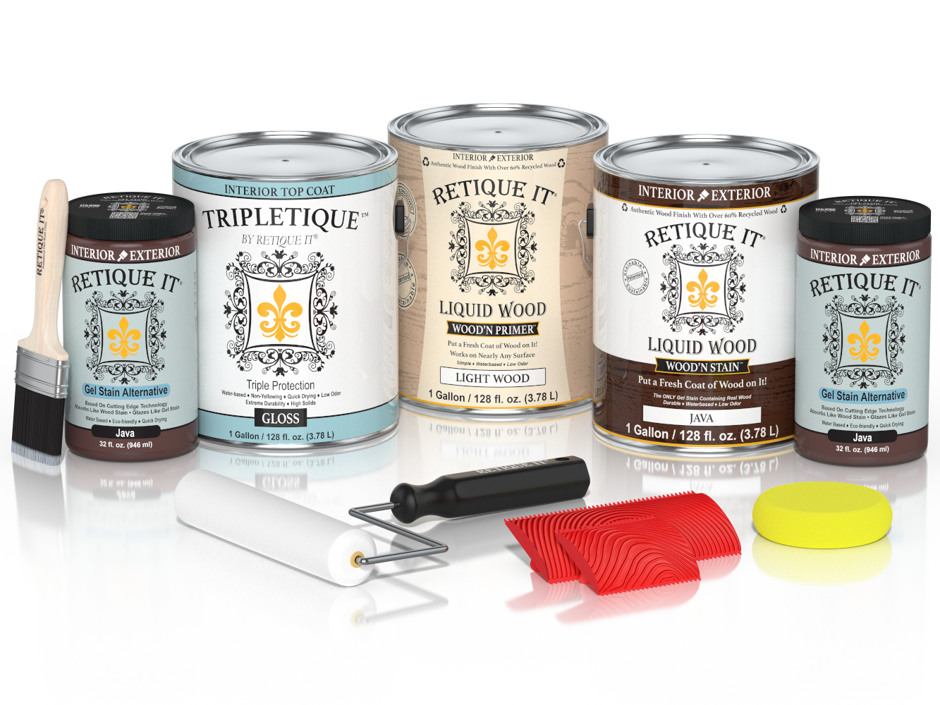Retique It® Wood'n Cabinet Kit Java stain for 48 grained cabinet doors, glossy wood finish, natural wood grain appearance