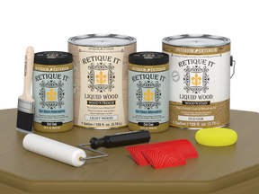 Retique ItÂ® Wood'n Finish Kit in Old Oak, 4 large multi-purpose wood finishing kits shown on table.