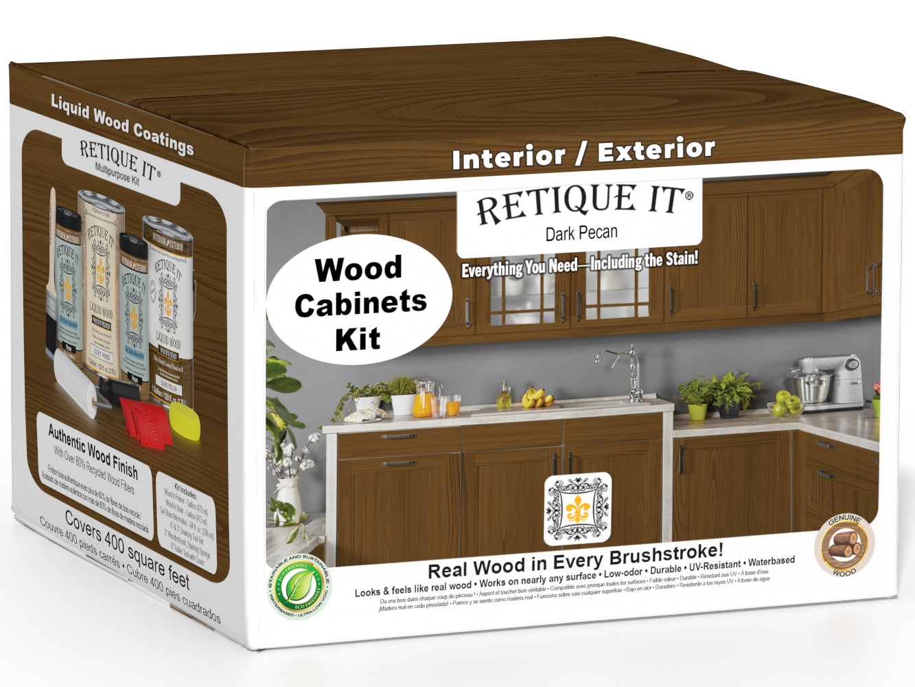 Dark Pecan Wood'n Cabinet Kit stain by Retique It® featuring a 48-door grained wood finish for cabinets.