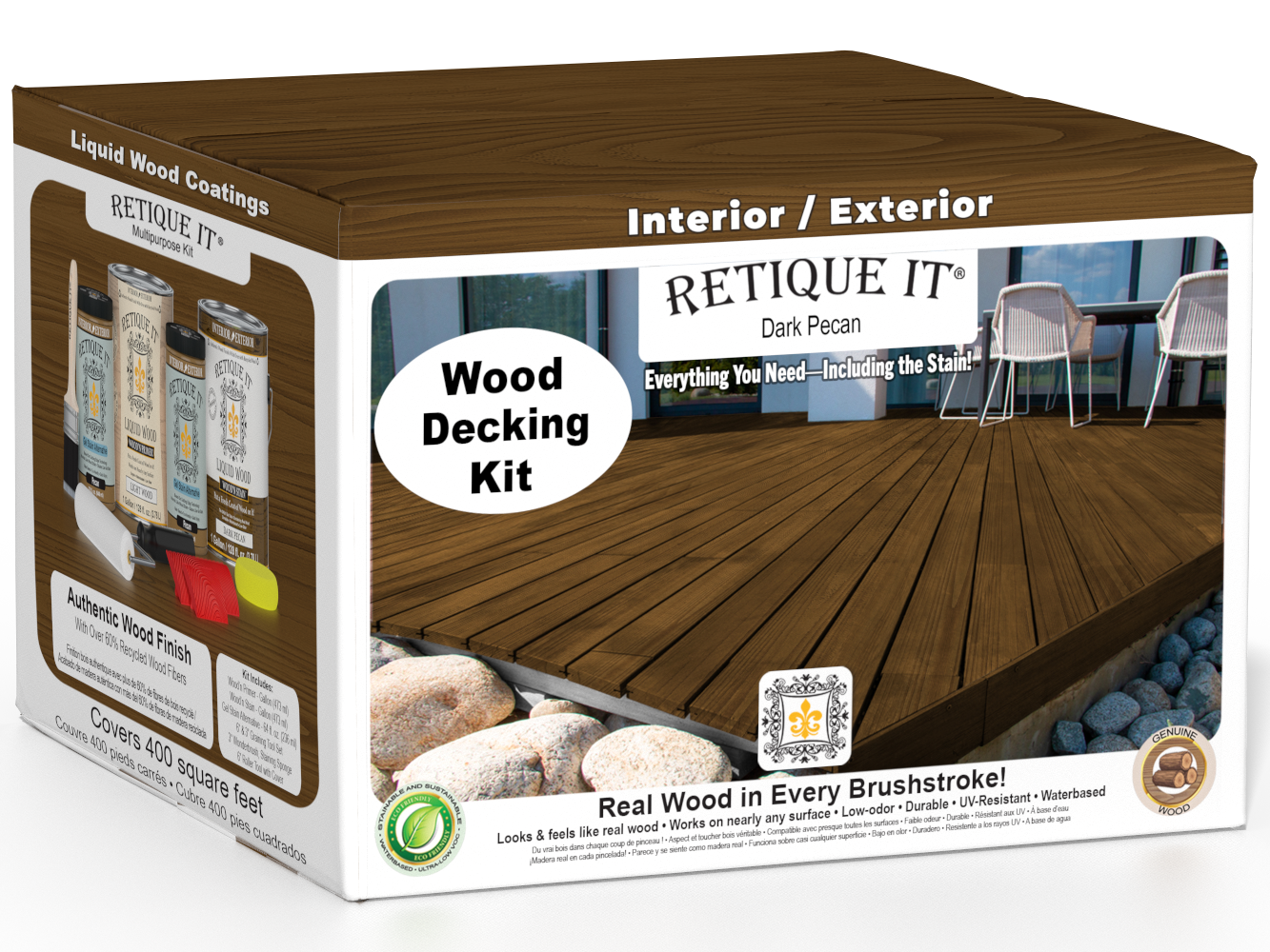 Dark Pecan Decking Wood'n Kit stain by Retique It showing a close-up of the wood with rich, dark pecan color and smooth finish.