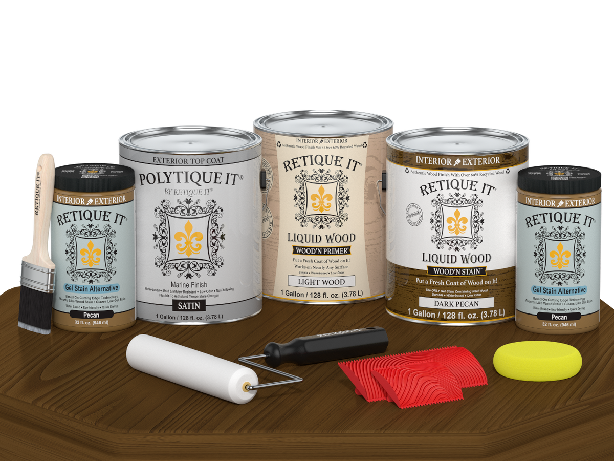 Retique It Decking Wood'n Kit in Dark Pecan stain, featuring a satin finish on wood decking boards.