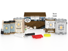 Retique It Dark Pecan Decking Wood'n Kit with stain and application tools for wood decking projects.