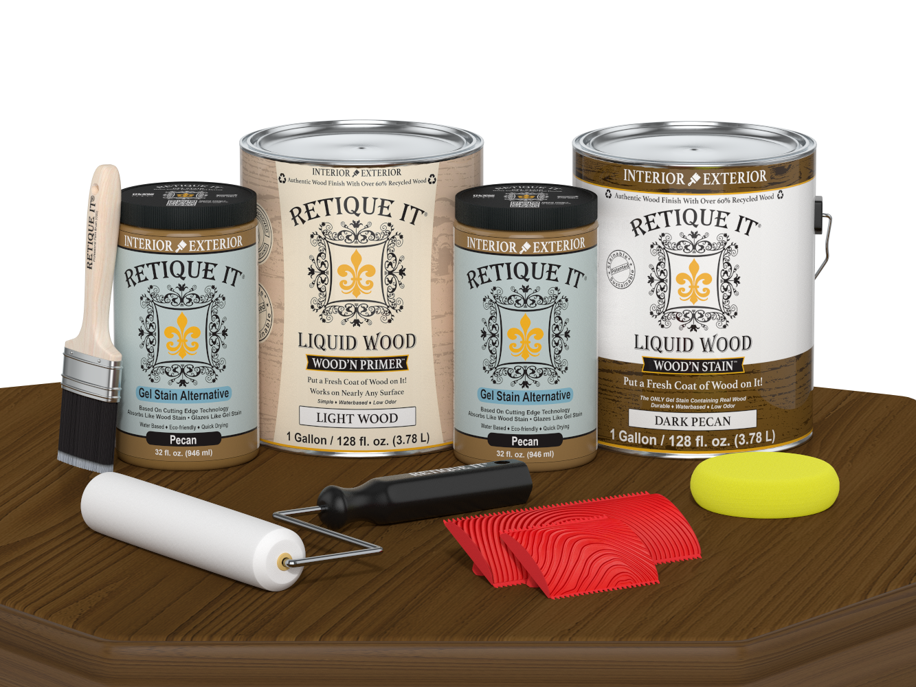 Retique It® Wood'n Cabinet Kit with 48 grained dark pecan stain, showing a finished cabinet door with rich wood grain detail.