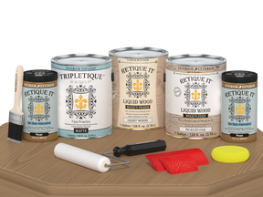 Retique It® Wood'n Cabinet Kit with 48 pickled oak stained doors, matte finish, featuring grained wood texture.