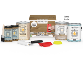 Retique It® Wood'n Finish Kit in Pickled Oak, multi-purpose interior top coat with four large containers and applicator tools.