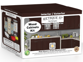 Retique It® Wood'n Cabinet Kit in Red Mahogany stain showing grained wood door with rich, warm finish for kitchen or furniture.