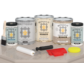 Retique It Wood'n Finish Kit in XL size with a glossy finish, featuring wood stain and finish components on a table.