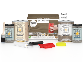 Retique It® Wood'n Finish Kit with four weathered wood color samples for multi-purpose wood finishing projects.
