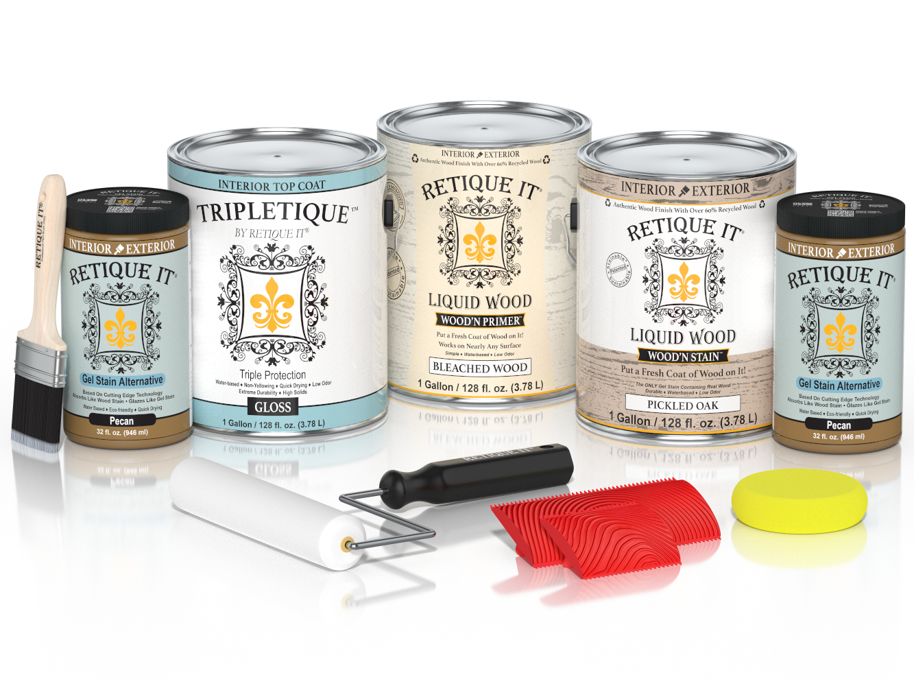 White Oak Wood'n Finish Kit by Retique It® with interior top coat, includes four large multi-purpose wood finishing products.