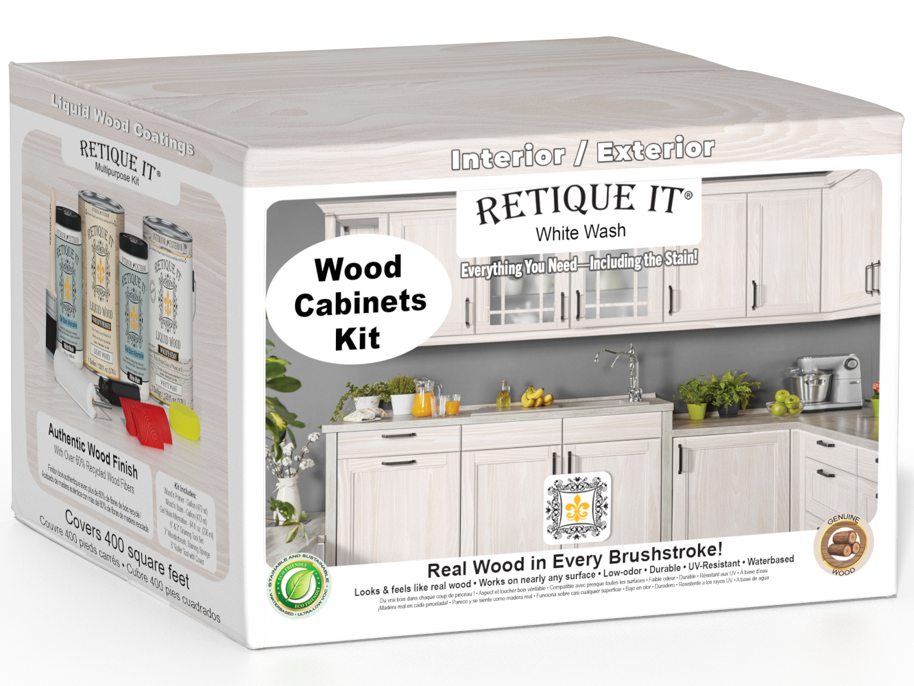 Retique It® Wood'n Cabinet Kit with 48 white wash stained grain finish, designed for cabinet doors and furniture.