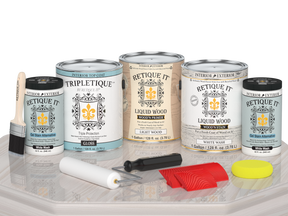 Retique It® Wood'n Cabinet Kit with white wash stain, 48 grained cabinet doors, glossy finish on a table.