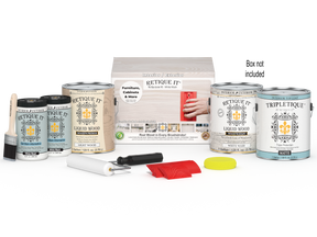 Retique It® Wood'n Finish Kit, Multi-purpose White Wash interior top coat, includes four large containers with application tools.