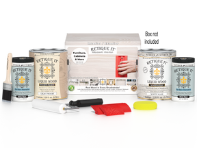 Retique It® Wood'n Finish Kit in White Wash, multi-purpose wood finishing kit with four large containers, shown with packaging.