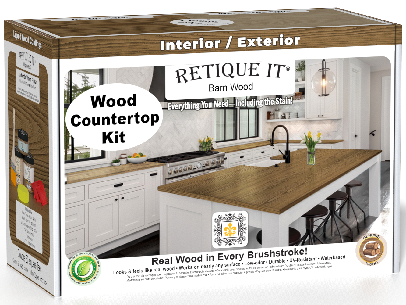 Modern walnut kitchen island countertop kit by Retique It® featuring stains for a stylish, durable finish.