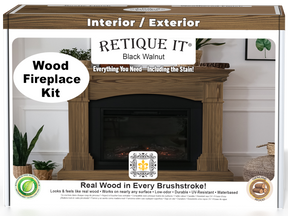 Retique It® Fireplace Wood'n Finish Kit in Black Walnut stain, full fireplace kit with stain containers and application tools.