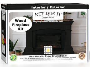 Retique It Fireplace Wood'n Finish Kit in Classic Black, stain set for full fireplace renovation, includes stain bottles and applicators.